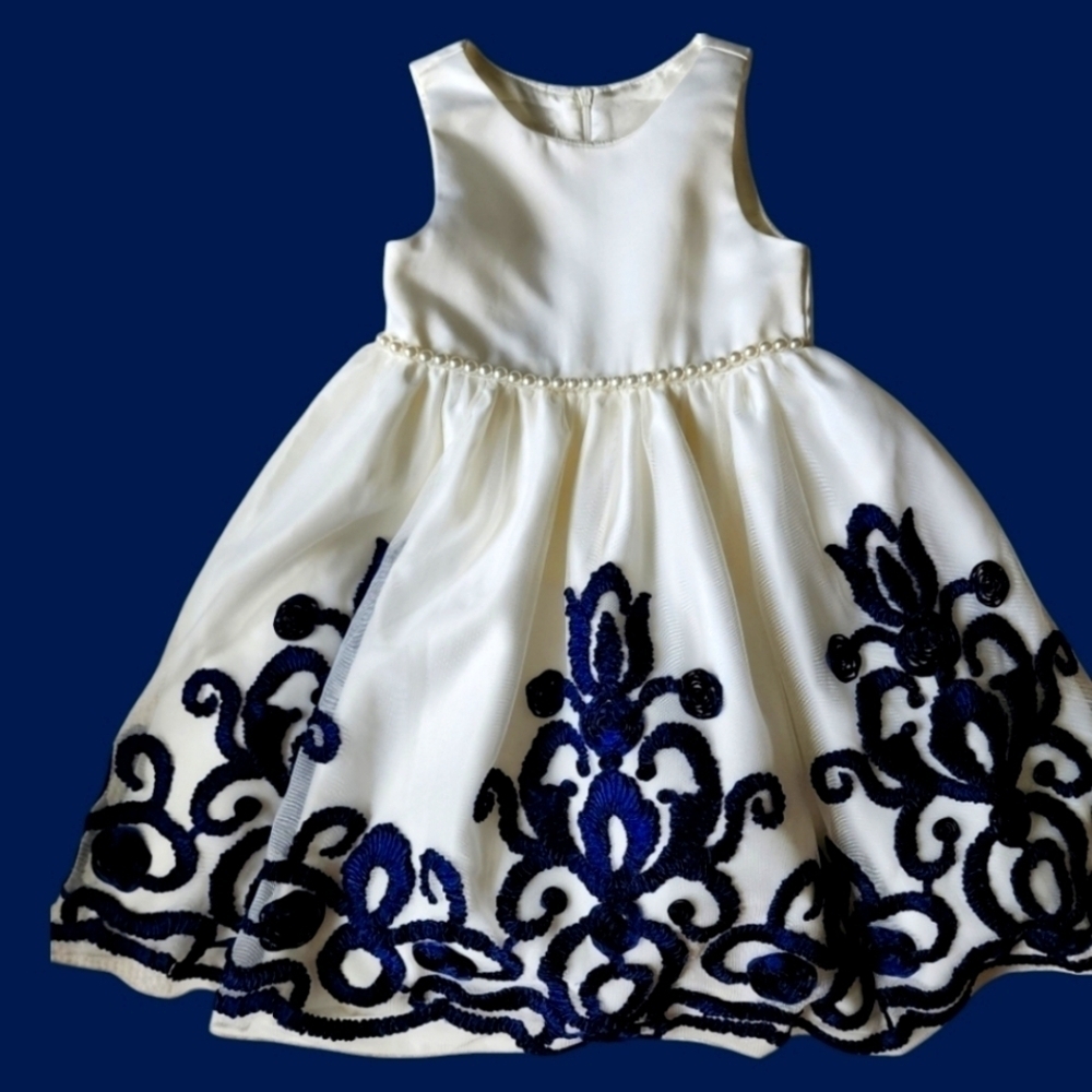 American Princess White /Navy Velvet Formal Dress 5